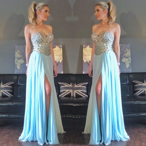 Terani Couture Dresses & Skirts - Blue Terani Illusion Beaded Corset Sweetheart Gown